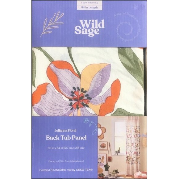 2 IVORY Wild Sage Julianna Floral Back Tab Window Curtains each is 84"L x 50"W - Picture 3 of 7